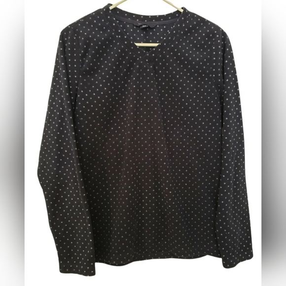 ❤ LANDS END WOMEN'S V-NECK  FLEECE SHIRT NAVY BLUE W/ POLKA DOTS SIZE SMALL 6 /8 - Picture 1 of 7